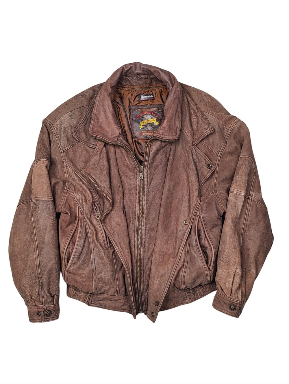 Vintage Wilsons Adventure Bound Brown Leather Bomber Flight Jacket Mens Sz XL